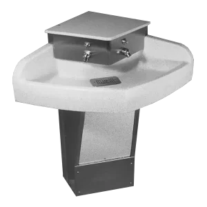 AquaFount® Corner Mounted Two-Station Solid Surface Washfountain – Wall Mounted